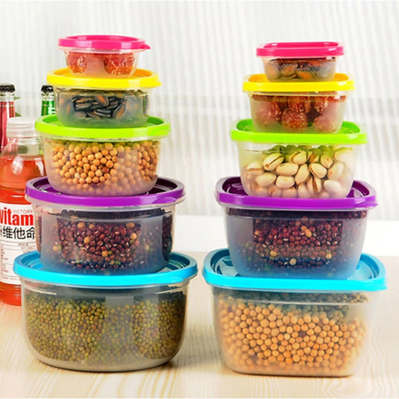 

5pcs/set Plastic Microwave Lunch Box Refrigerator Storage Box Food Containers