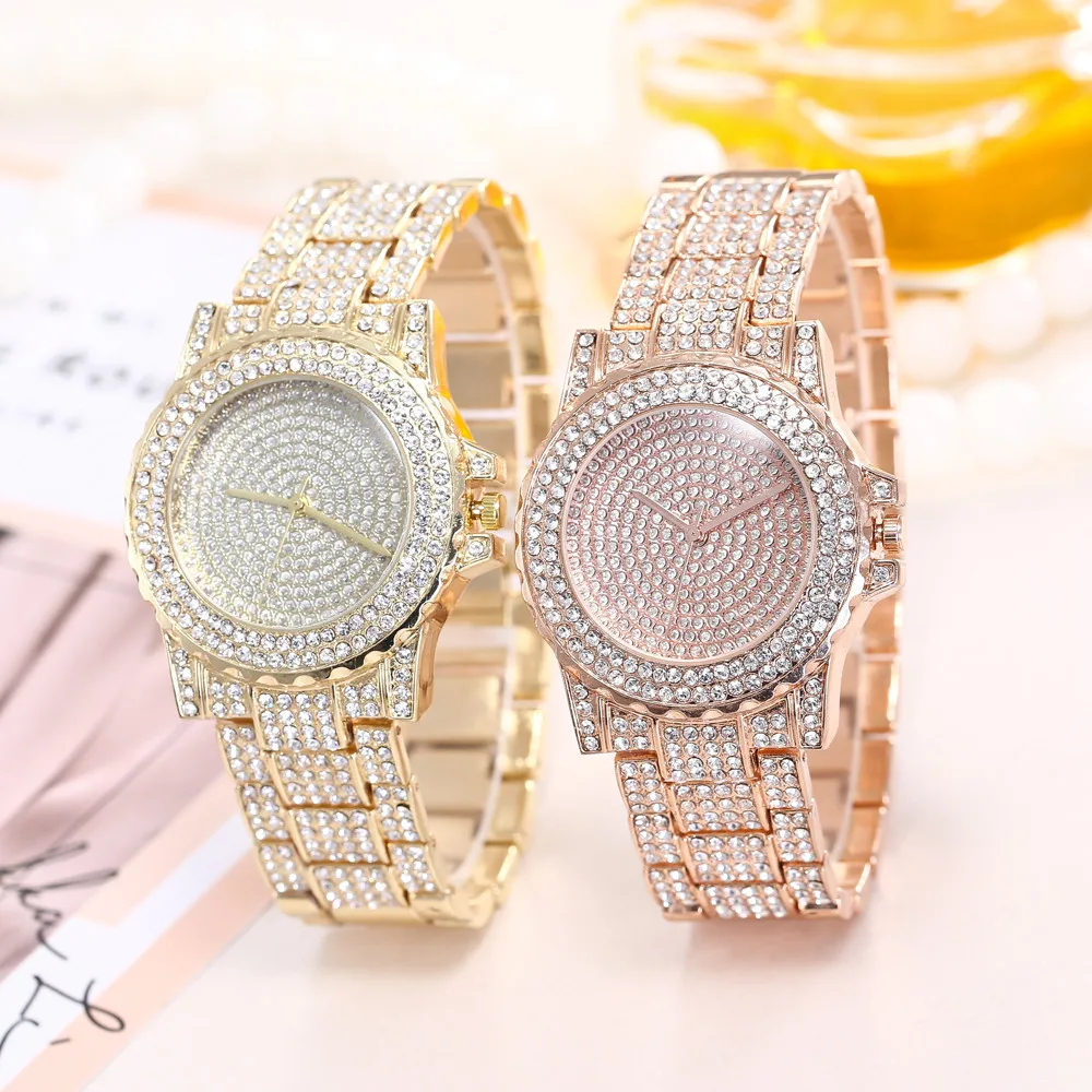 

Fashion Luxury Women's Watches Rhinestone Bracelet Stainless Steel Band Analog Quartz Round Wrist Watch Female Clock relogio