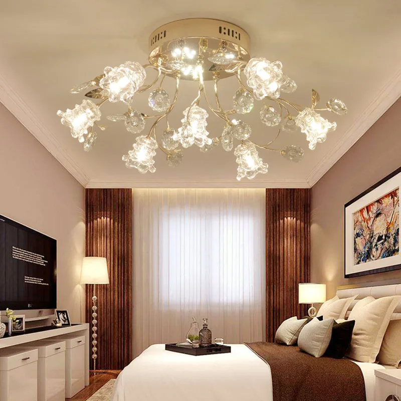 Luxury gold living room lamp LED round crystal ceiling Lights modern European style lamp Restaurant Restaurant ceiling lamps j best price modern fashion crystal lamp rectangle restaurant ceiling lamp sitting room partition lamps led ceiling light