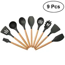 9 шт. деревянная ручка кухонные принадлежности из силикона комплект премиум не прилипающий для готовки ящик для инструментов