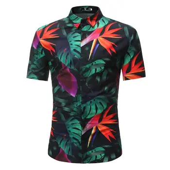 

Flower Printed Blouse Casual Short Sleeve Slim Shirts Man Fashion Floral Shirt Men New