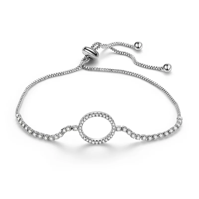 

Transmit love 925 Silver colour Bracelet/Bangle for woman Stylish round zircon adjustable bracelet jewelry birthday gifts