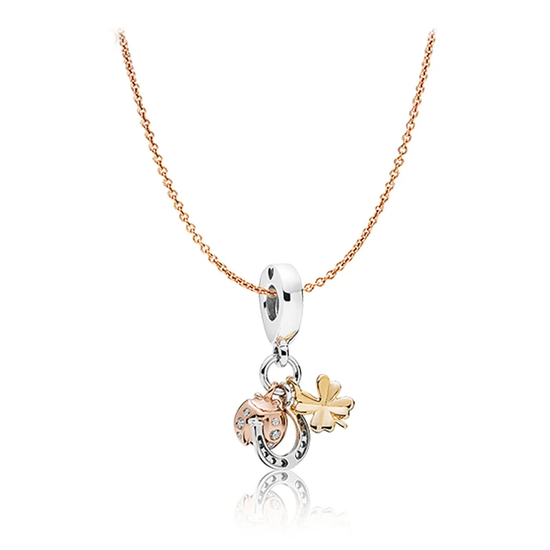 

Kristie 100% 925 Sterling Silver New 2019 Spring Good Luck Again And Again Zt0265 Ladybird Four -leaf Clover Paste Joint Present