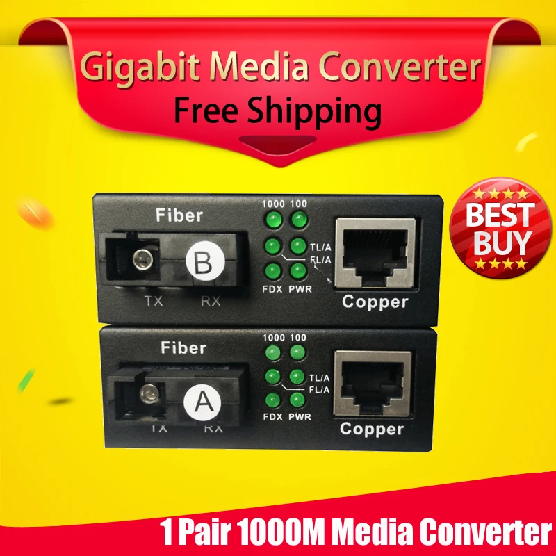Бесплатная 1 пара gigabit fibra оптический к rj45 UTP media converter 1310/1550 волокно коммутатор ethernet