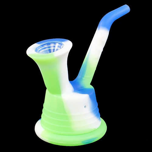 Силиконовая курительная трубка со стеклянной чашей курительная трубка концентрат масла силиконовые трубки - Цвет: green blue
