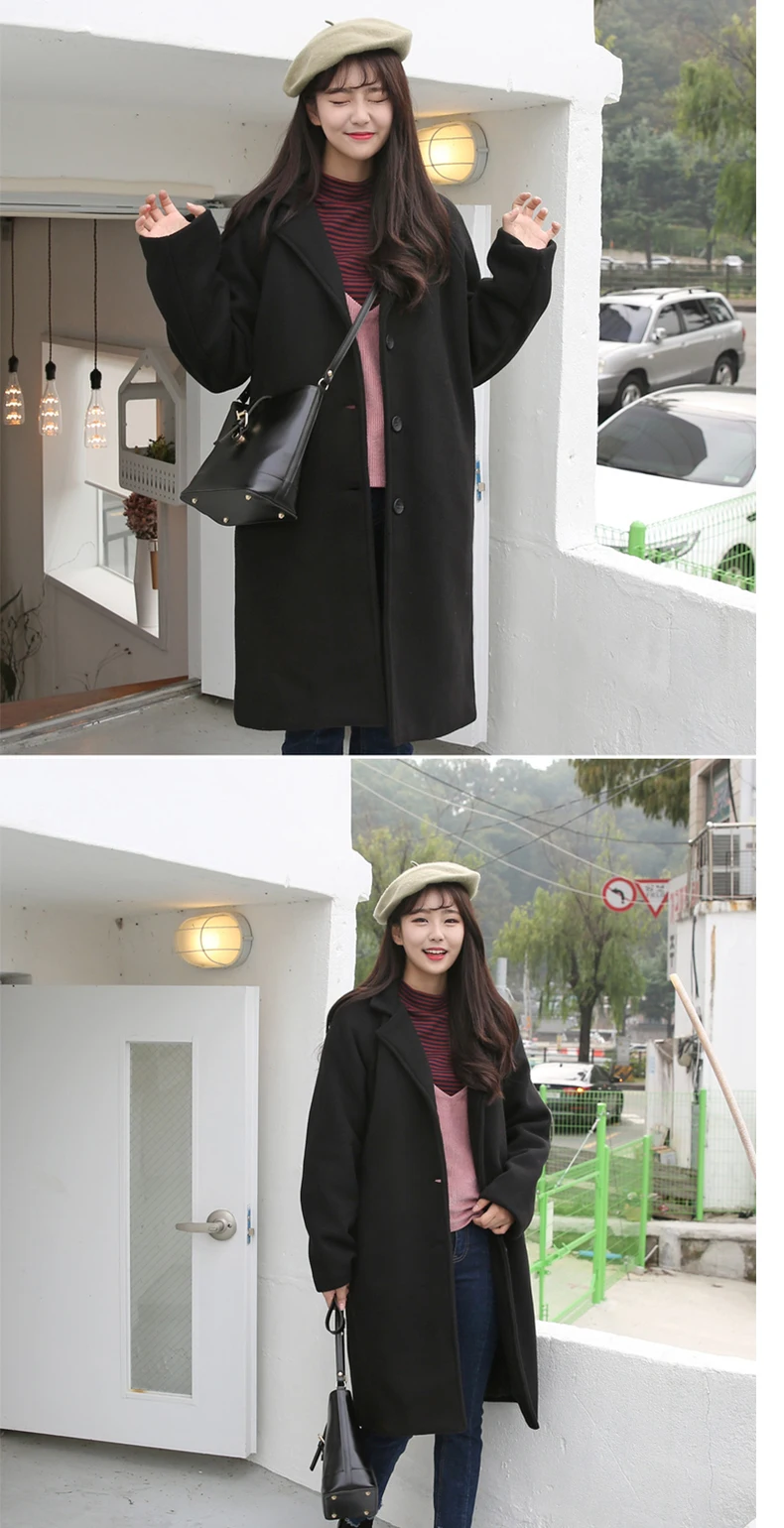 Зимнее женское повседневное пальто, модные женские куртки с карманами, большой размер, Длинная шерстяная женская верхняя одежда, Женское пальто, корейский стиль