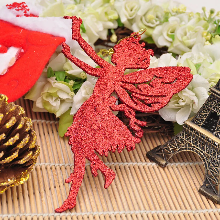 Christmas Tree Decorations Supplies, Angel Shape, Xmas Ornament, Glitter Powder, Holidays Pendant, Size 14x9cm, 10g