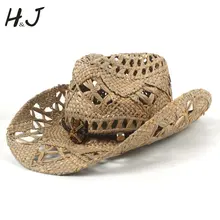 Ковбойская шляпа для Womem Для мужчин из натуральной соломы Хардворк ткань летний Западный Cowgir сомбреро Hombre спасатель Шапки Размеры 58 см