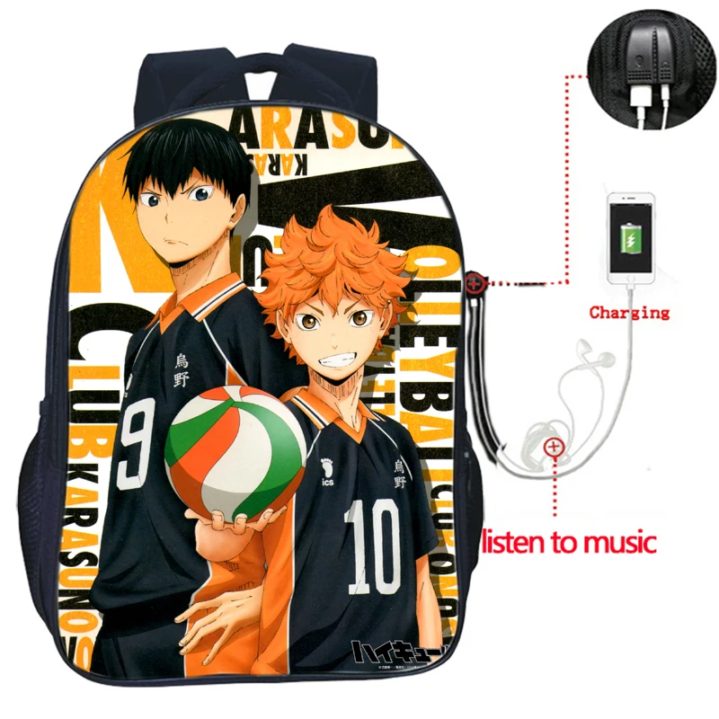 Мужчины Женщины Мальчики Девочки Haikyu! Рюкзаки с USB зарядкой школьные ранцы для