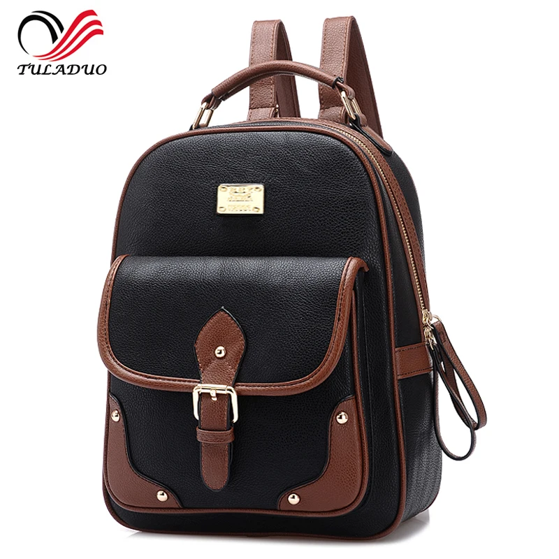 

2017 New Casual Preppy Style Brand Women Backpacks Patchwork Women's PU Leather Backpack Travel School bag Girls Schoolbag