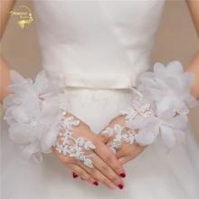 Цвета: красный, бежевый, свадебные перчатки короткие дизайн цветочное украшение из стразов Стиль перчатки G031