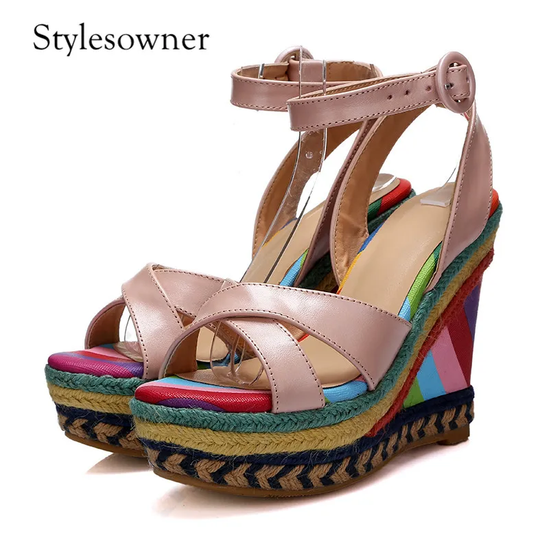 

Stylesowner Elegant Design Top Quality Hollow-out Concise Woman Sandals Wedge Thick Bottom Colorful Mixed Colors Wedge Sandals