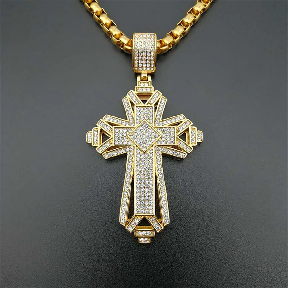 Iced Out Big Cross Pendant – Gold Stainless Steel 5