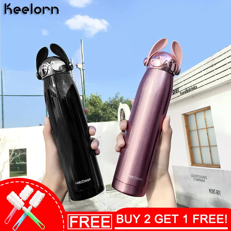

Keelorn Hot Sale Double Wall Thermos Bottle Stainless Steel Vacuum Flasks 320ml Cute Dog Ear Thermal Coffee Tea Milk Travel Mug