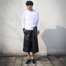 27-44 Новая мужская мода повседневная личность семь Свободная юбка из искусственной кожи Брюки представление сценический для певца широкие брюки