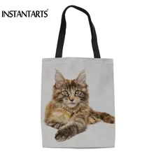 INSTANTARTS складной холст женская сумка-шоппер продуктовый мешок милый Мани Кошки Шаблон рециркуляции большой емкости Сумки Для Покупок Сумка