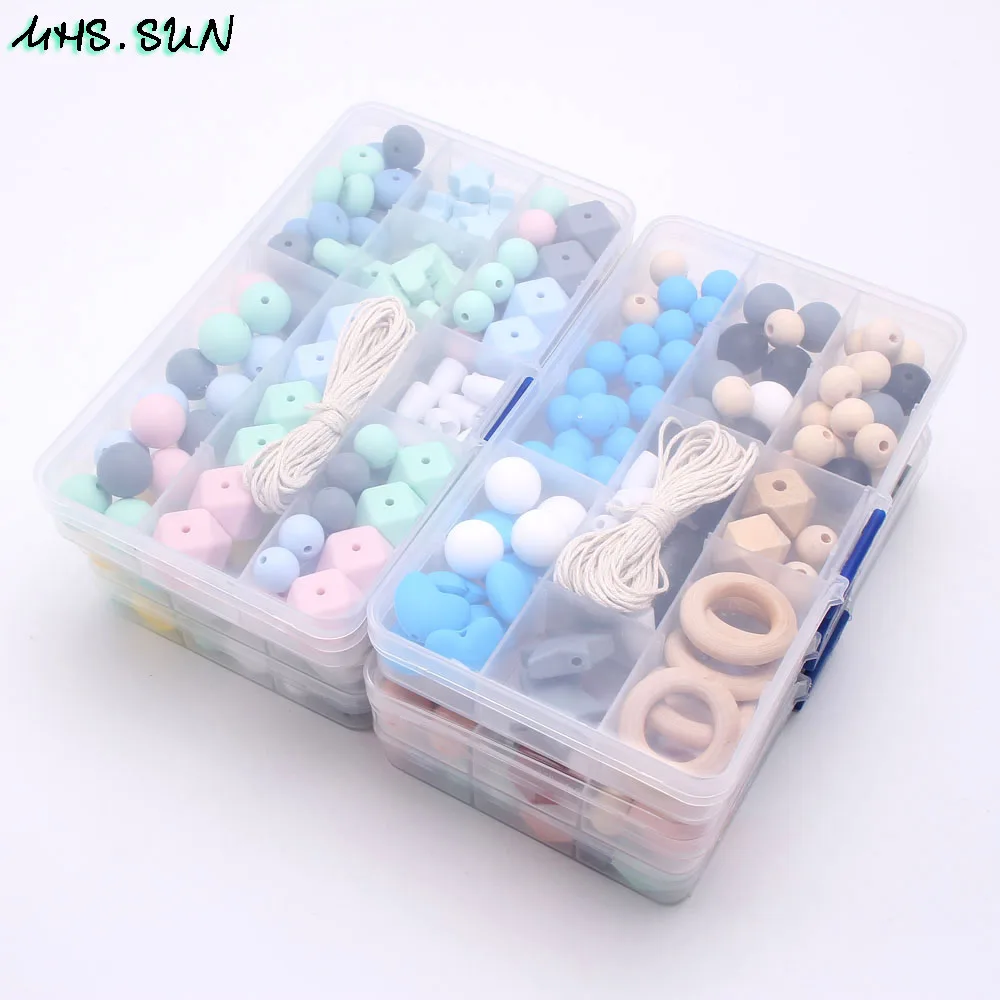 

MHS.SUN Hot Silicone Beads Set Baby Teething Beads Food Grade Teether Kits Accessories Diy Chewable Jewelry Pacifier chain