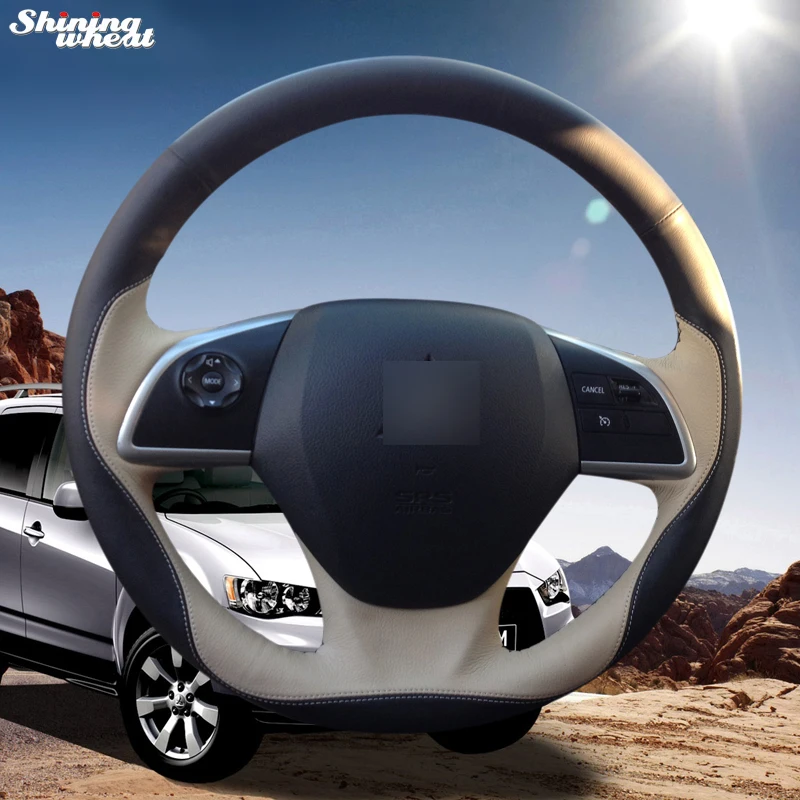 BANNIS Hand-stitched Black Beige Leather Steering Wheel Cover for Mitsubishi Outlander 2013 2014 Mirage 2014 ASX BANNIS Hand-stitched Black Beige Leather Steering Wheel Cover for Mitsubishi Outlander 2013 2014 Mirage 2014 ASX