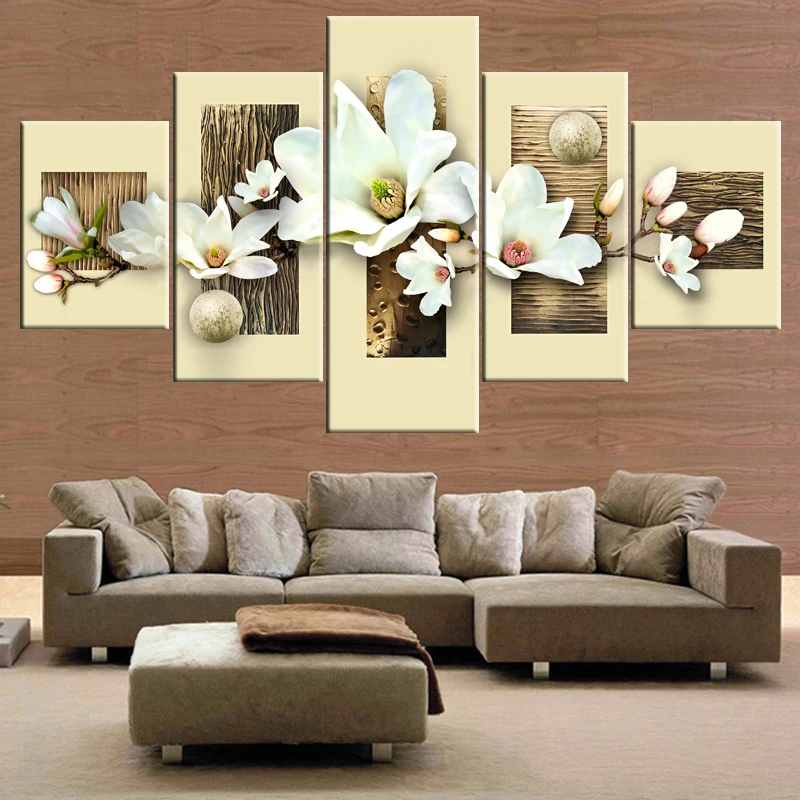 

Wall Art Botanical Pictures Painting White Lily Bouquet of Flowers Oil Painting Floral Artwork Print on Wrapped Canvas for Walls