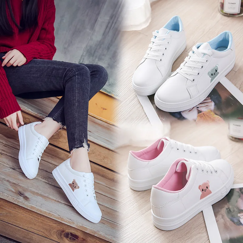 

2018 Women Single Shoe Female Low Sloping Lace Up Flats Shoes Leisure Anti-skid Breathable Small White Shoes Student Board Shoes