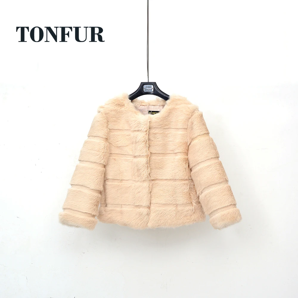 

Three Quarter Short Pure Real Rabbit Fur Coat 2019 Sheared Striped Female Spring Summer Hot Selling Slim Fitting TSR269