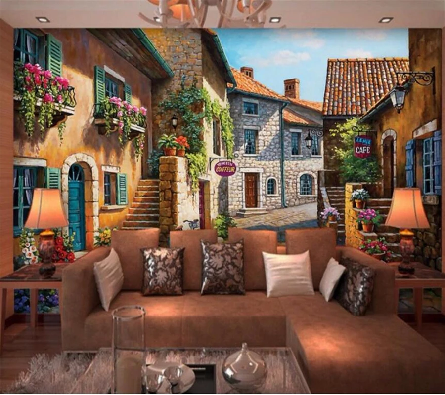 

wellyu Custom Wallpaper 3D обои Stereo Photo mural European Town Landscape Oil Painting Background Wall paper 3d papel de parede