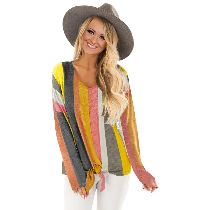 Yellowish-Multi-Striped-Tie-Front-Long-Sleeve-Top-LC251551-7-1