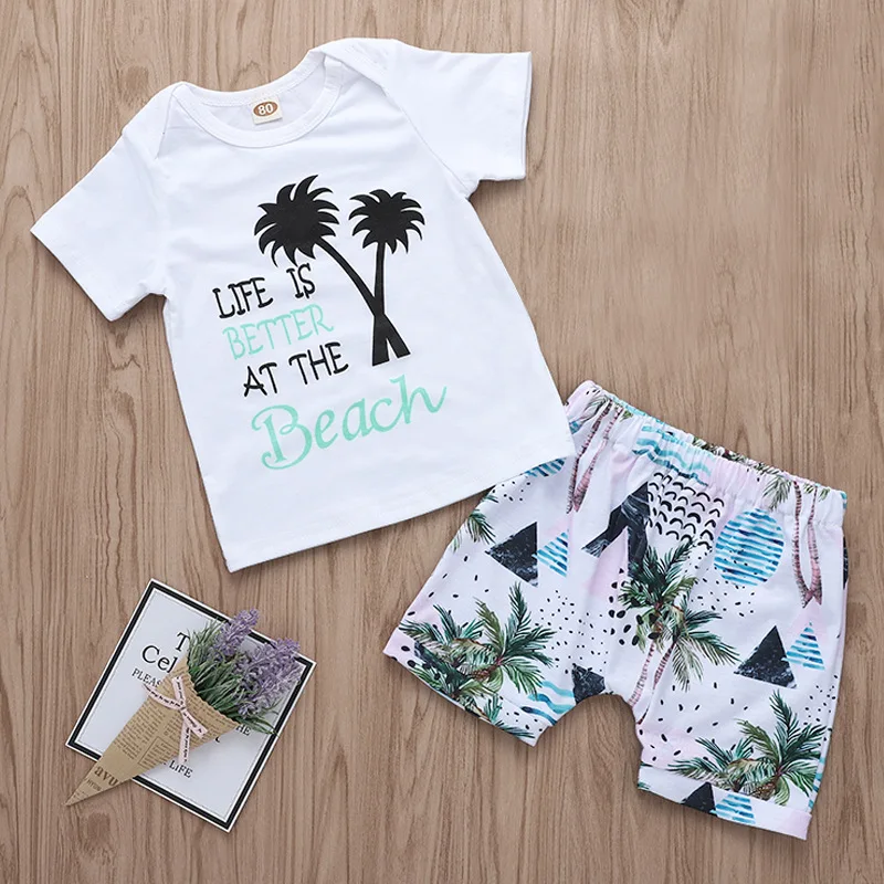 

kids baby clothing kids boys summer short sleeve letter tops shorts print tree toddler boys clothes sets 2pcs 3M-3T