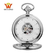 Top Brand OYW Mechanical Hand Wind Pocket Watch Men Man Silver White Pocket Fob Watch Analog Clock Steampunk Men Hombre Relogio