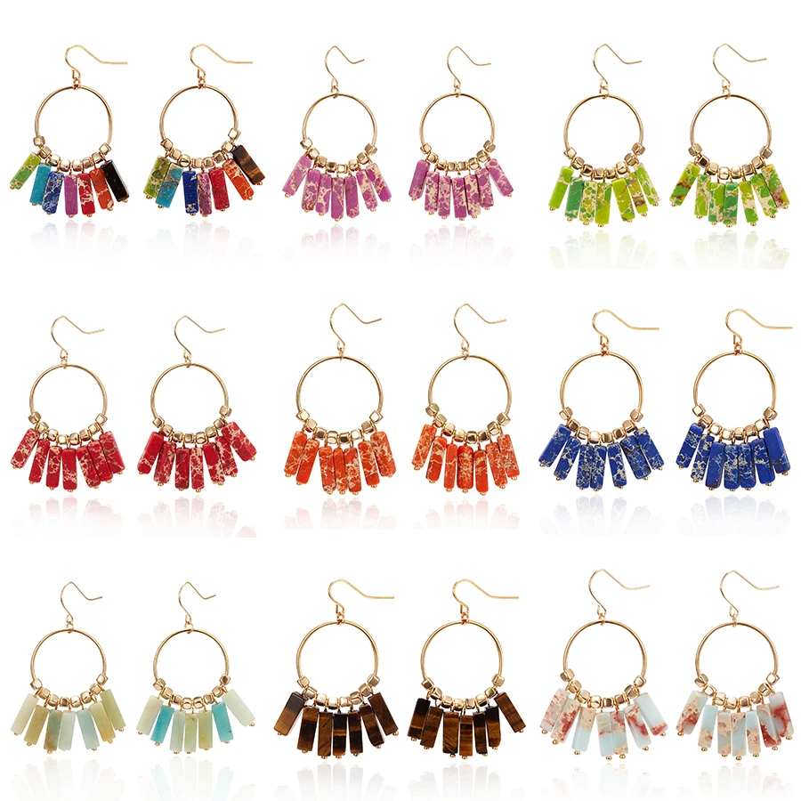 

Rinhoo 18 Styles Gold Color Chakra Earring Colorful Natural Stones Tiger Eye Beads Dangle Earrings Bohemian Women Drop Earrings