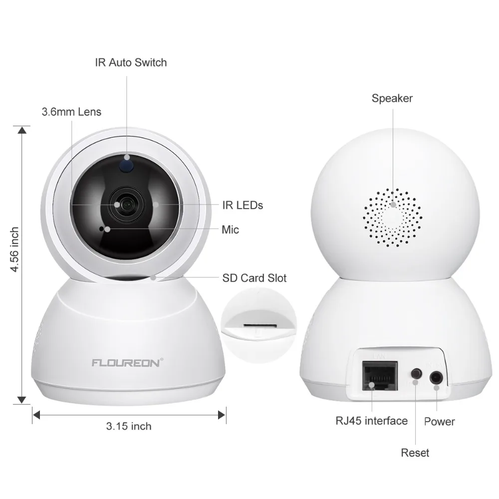 FLOUREON 1080P HD WiFi Smart Überwachungskamera Alert APP CCTV Indoor Kameras 