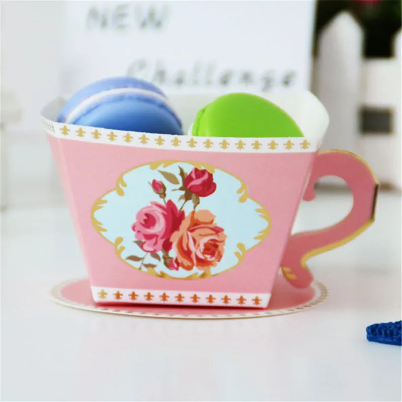 

10pcs/lot Creative Pink Teacup Shape Wedding Candy Box Retro Blue Color Teapot Set Party Favor Paper Cup Pastry Boxes