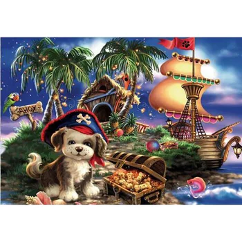 

Wholesale Full Square /Round 5D Diamond Painting Cartoon pirate ship Diamond Mosaic Diamond Embroidery Cat Decor Painting FG618