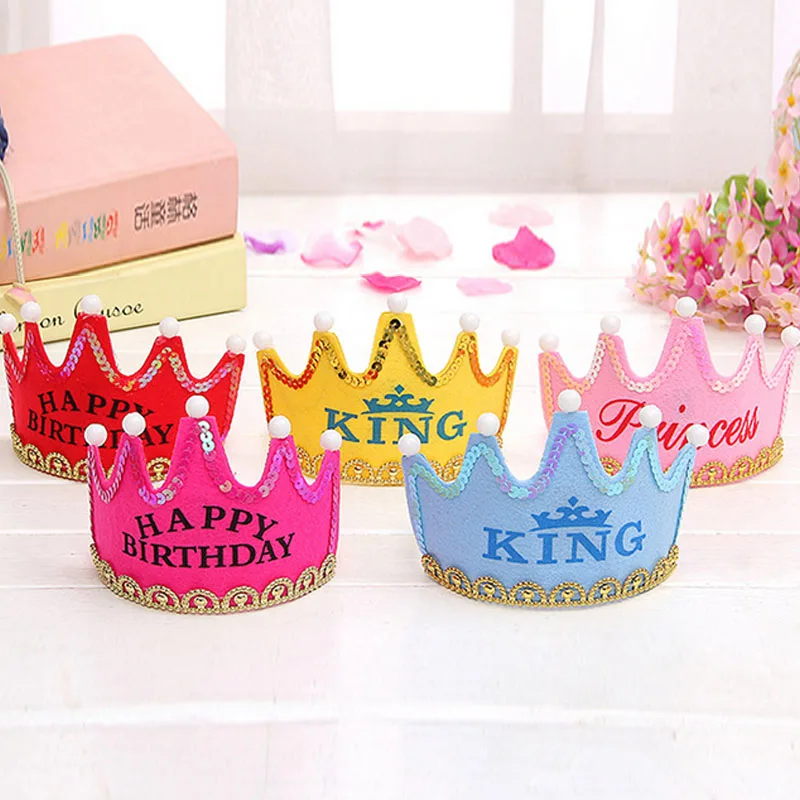 

LED Luminous Happy Birthday Party Hats Cute King Cap Princess Crown Baby Shower Decorative Supplies Boy Girl Gifts