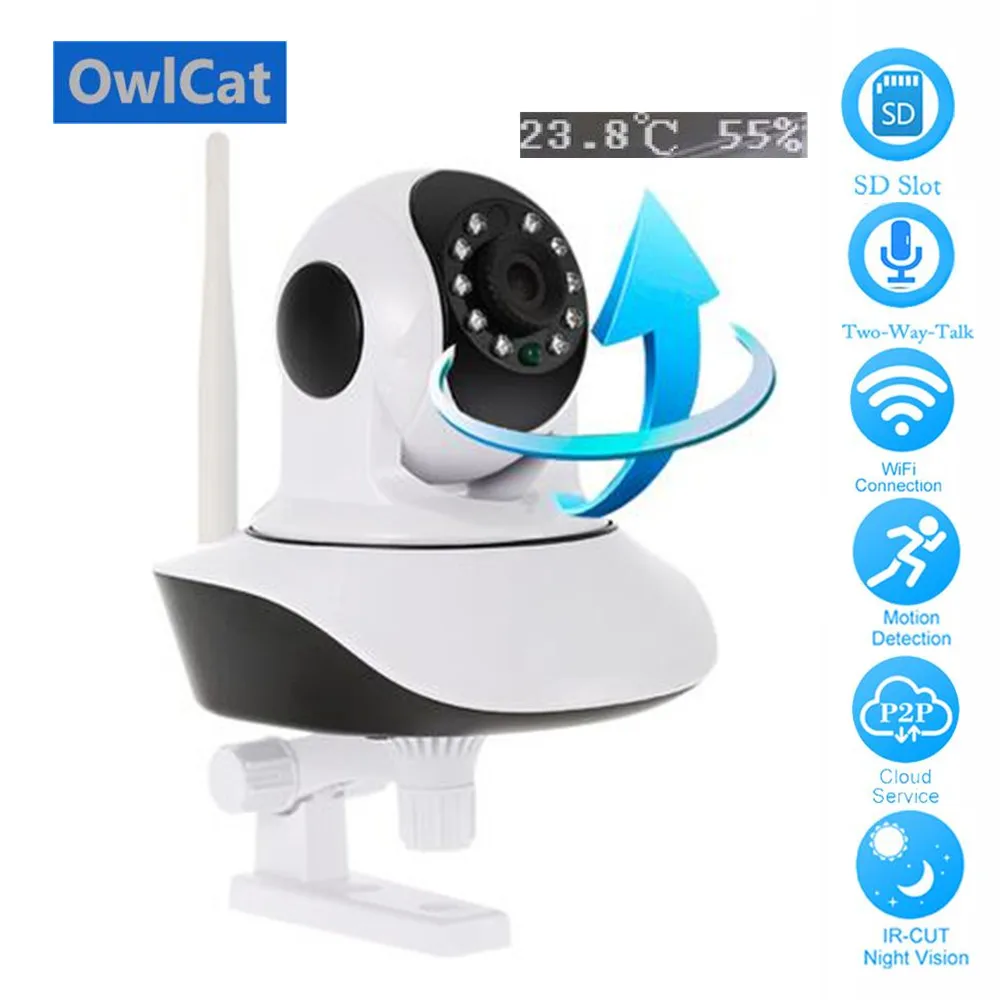 

OwlCat HD 1080P Home Security Wireless IP Camera Two Way Audio SD Card Temperature Humidity Sensor CCTV WiFi Camera Baby Monitor