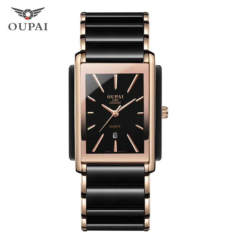 OUPAI роскошные золотые черные деловые часы мужские элегантные старые модные и повседневные водонепроницаемые черные керамические часы для мужчин - Цвет: Golden Classic 50