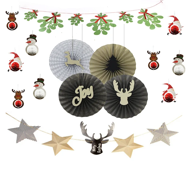 christmas paper decoration kit honeycomb santa claus snowman deer reindeer banner