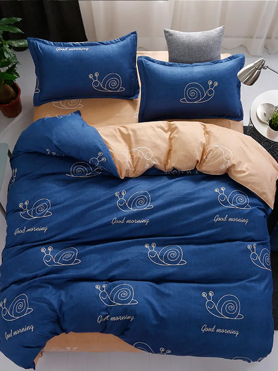 

4Pcs Duvet Cover Set Sanding Print Snail Simple Style Soft Cozy Bedlinens Set