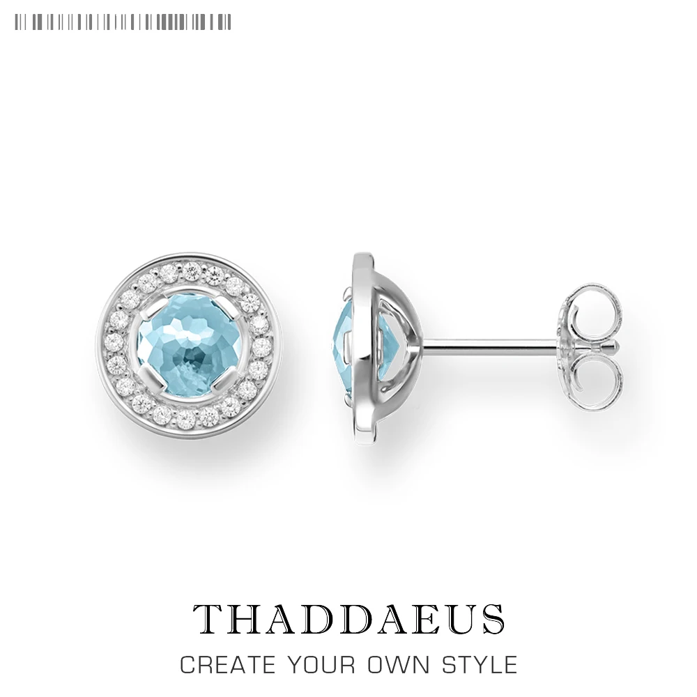 Круглые светло-синие шпильки серьги, Томас Стиль Мода хорошие ювелирные изделия для женщин, Ts классический кристалл подарок из стерлингового серебра 925 пробы
