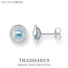 Круглые светло-синие шпильки серьги, Томас Стиль Мода хорошие ювелирные изделия для женщин, Ts классический кристалл подарок из стерлингового серебра 925 пробы