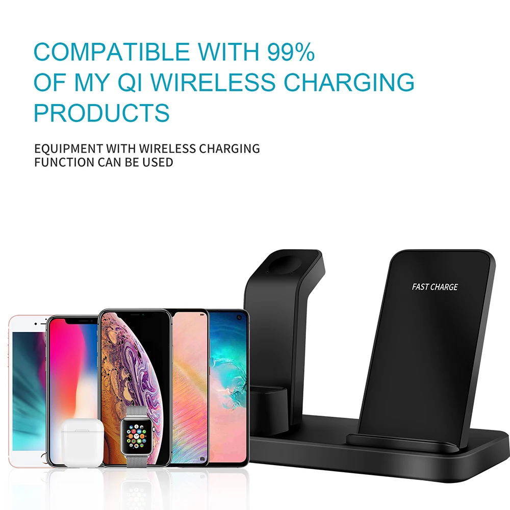 3 в 1 10 Вт быстрая зарядная док-станция для iPhone XS 11 XR X 8 Airpods samsung S10 S9 Qi Беспроводное зарядное устройство для Apple Watch 4 3 2 1