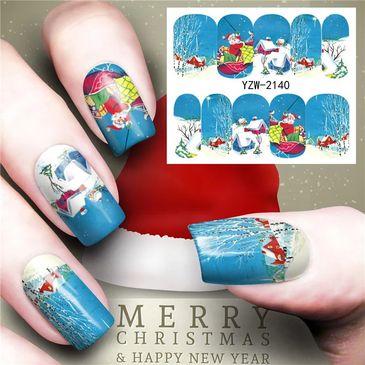 1 шт. веселая Рождественская елка стикер для ногтей водяные наклейки для ногтей Блестящий цветок кошка бабочка женщина дизайн ногтей украшения m3b2