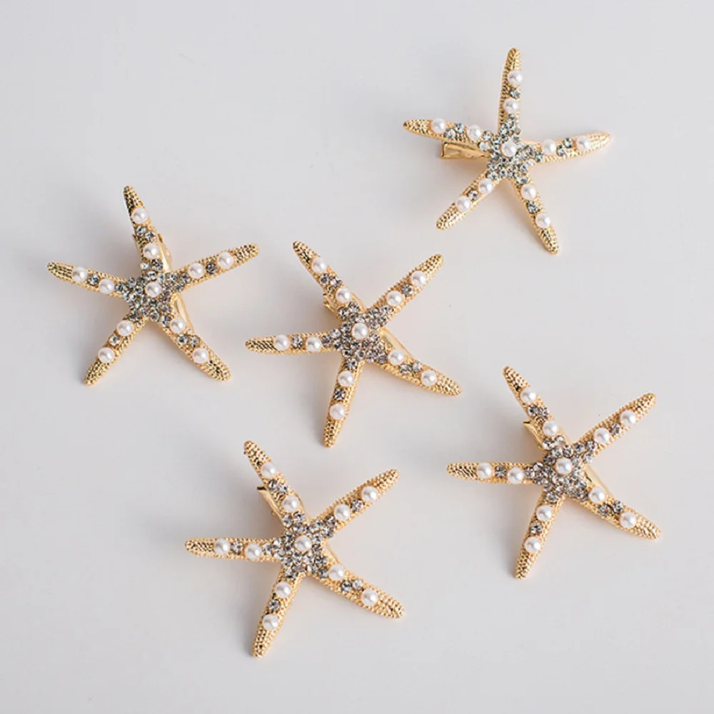 

New Fashion Full Crystal Pearl Starfish Hairpin Hair Barrettes Accessories Large Rhinestone Hair Clips Headwear For Women Girls