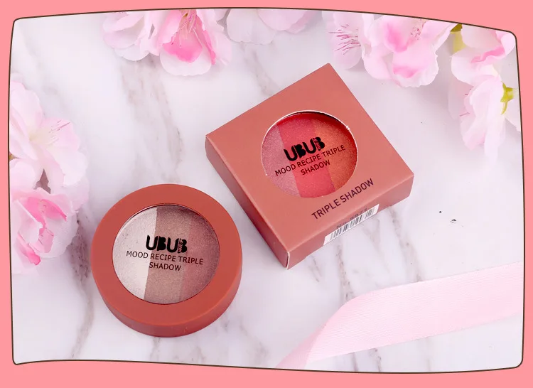 Марка UBUB, макияж, тени для век, 3 цвета, персиковый, розовый, тени для век, пудра, пигмент, гладкое мерцание, тени для век, палитра, водостойкая, HF029