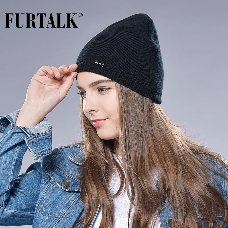 FURTALK, женская шапка бини, Осень-зима, вязанная шапка с часами, шерстяная вязанная шапочка, шапка, плетеная шапка для женщин и девушек