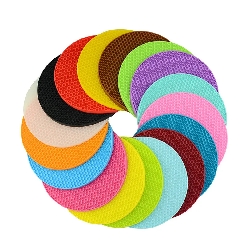 

18cm Round Heat Resistant Silicone Mat Drink Cup Coasters Non-slip Pot Holder Table Placemat Kitchen Accessories Honeycomb Mat
