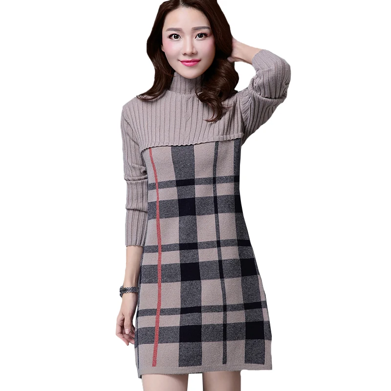 plaid turtleneck dress