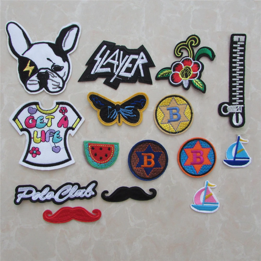 

cartoon patch fashion style hot melt adhesive applique embroidery patches stripes DIY accessory 1pcs sell C5360-C5382