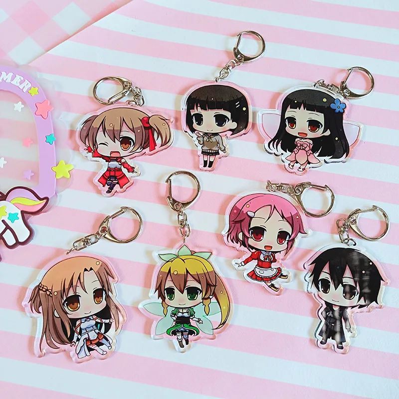 

Anime Sword Art Online Kirito Acrylic keychain Yuuki Asuna Asada Shino Kirigaya Suguha Yui cute funny pendant keychains llaveros