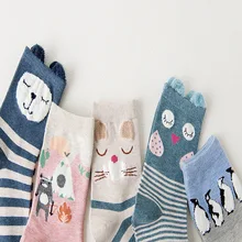 Коллекция года, 5 пар/партия, хлопковые милые рождественские теплые носки с объемными рисунками животных для женщин и девочек женские Стрейчевые носки